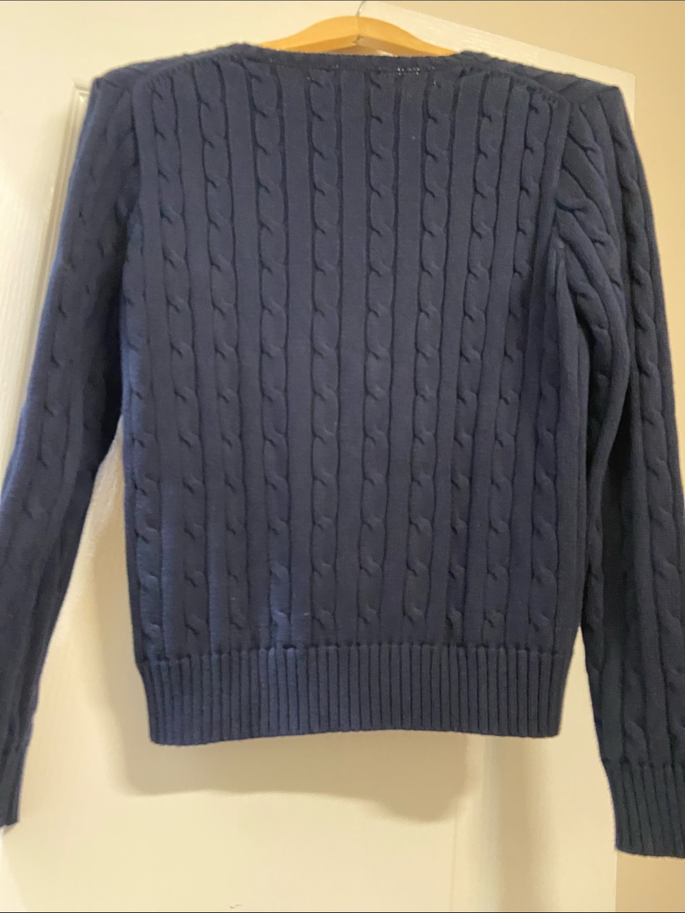 Polo by Ralph Lauren women’s  Navy Cable Crewneck Sweater with Pony Logo - Picture 3 of 3